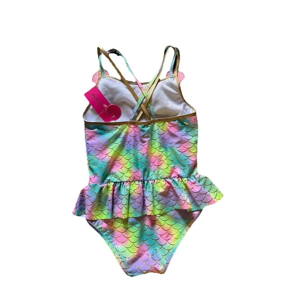 Betsey‎ Johnson Swimsuit Girls Sz 10 Mermaid Rainbow Ruffles Seashells One Piece